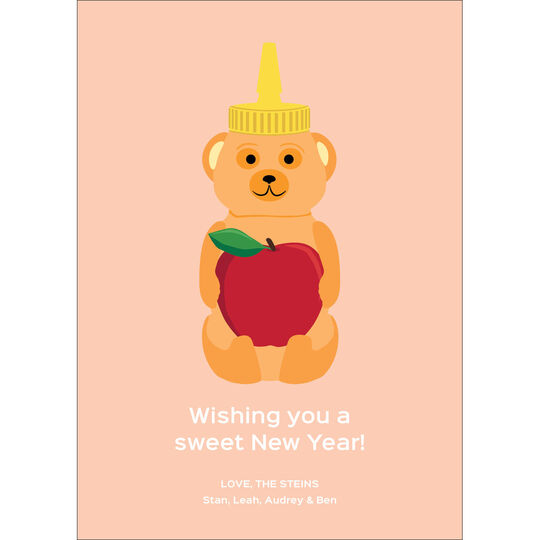 Coral Vertical Honey Bear Jewish New Year Cards